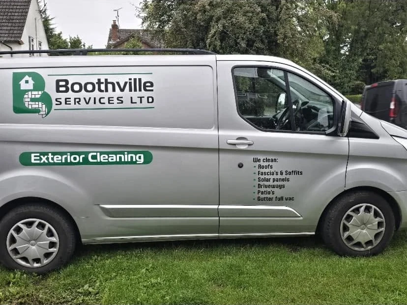 Boothville Services van with exterior cleaning signage.